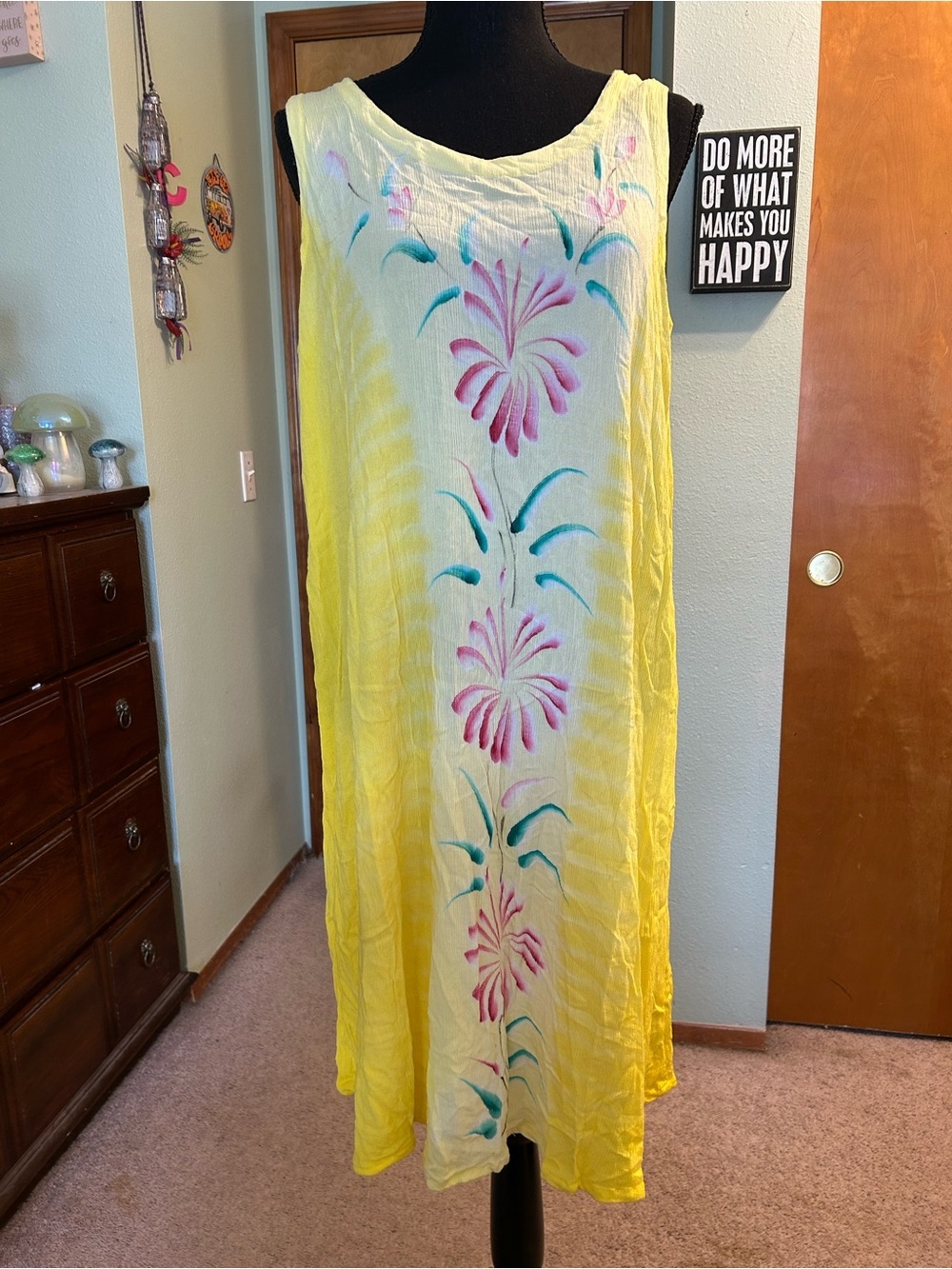 Hibiscus Collection Hawaii yellow with floral print sleeveless midi dress OSFM
